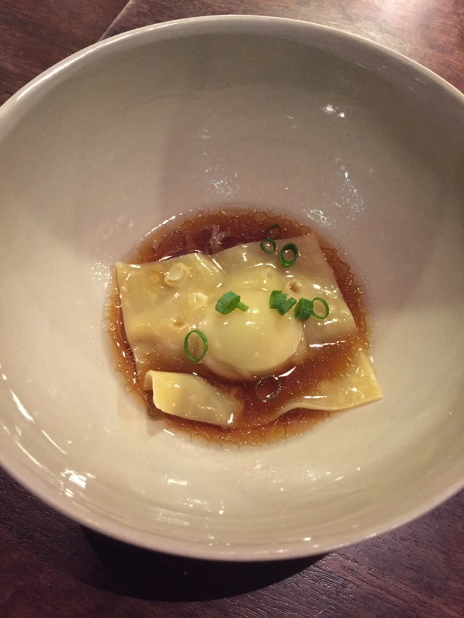 "scallop", in a gorgeous ravioli with combo and duck broth. this was an early favourite.
